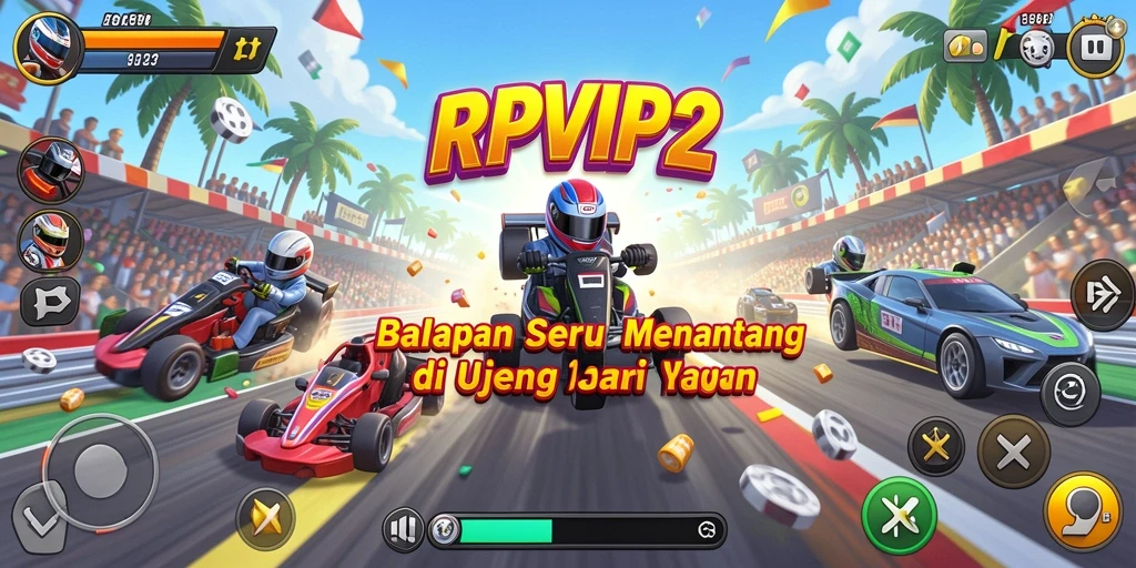 Tampilan menarik gameplay balapan RPVIP2 dengan beragam mobil dan trek.