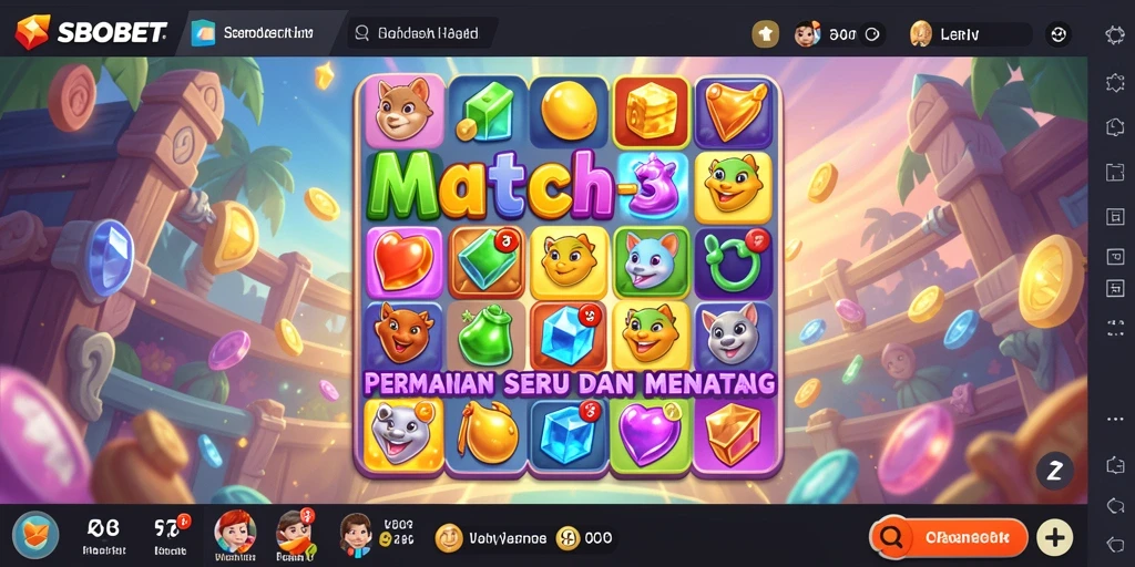Screenshot menampilkan gameplay menantang dari SBOBET dengan level Match-3.