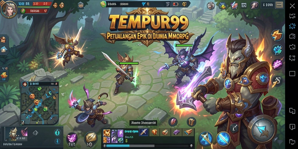Tampilan gameplay TEMPUR99 dengan pertarungan seru di dunia MMORPG.